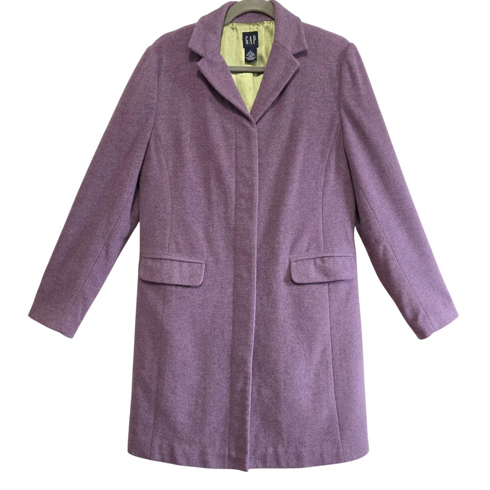 Gap Womens Artsy Purple Wool Cashmere Blend Car Coat Jacket Lime Green Lining M